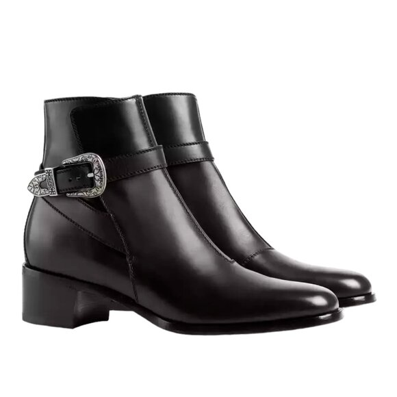 GUCCI MENS BOOTS BLACK LEATHER DECORATIVE BUCKLE ANKLE BOOTIE sz 9 9.5 - Picture 1 of 13